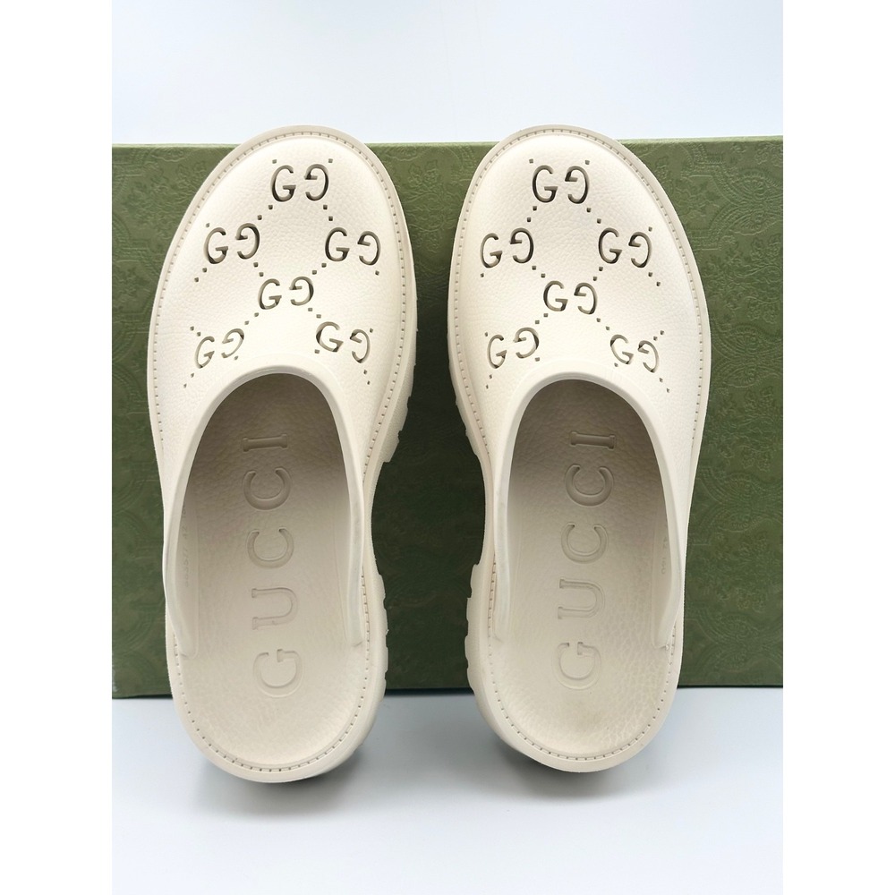 GUCCI  Cut Out Monogram Authentic Bossed GG TREK Women 42 US Size 11 Beige Clog - Picture 3 of 16